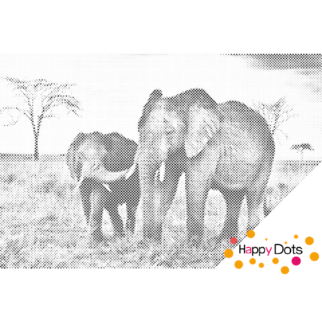 HappyDots DOT Painting Olifant met kleintje 60x80cm - Stippelschilderij