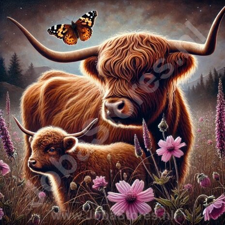 Diamond Painting Deux Highland Cows Écossaises 01