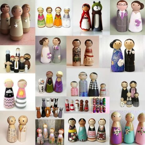 Peg Dolls 50 pièces dans un étui de rangement